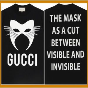 🎭New Gucci Black Manifesto Mask-print Cotton-jersey T-shirt 🇮🇹Rare🇮🇹